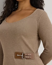 Buckle-Trim Rib-Knit Midi Dress