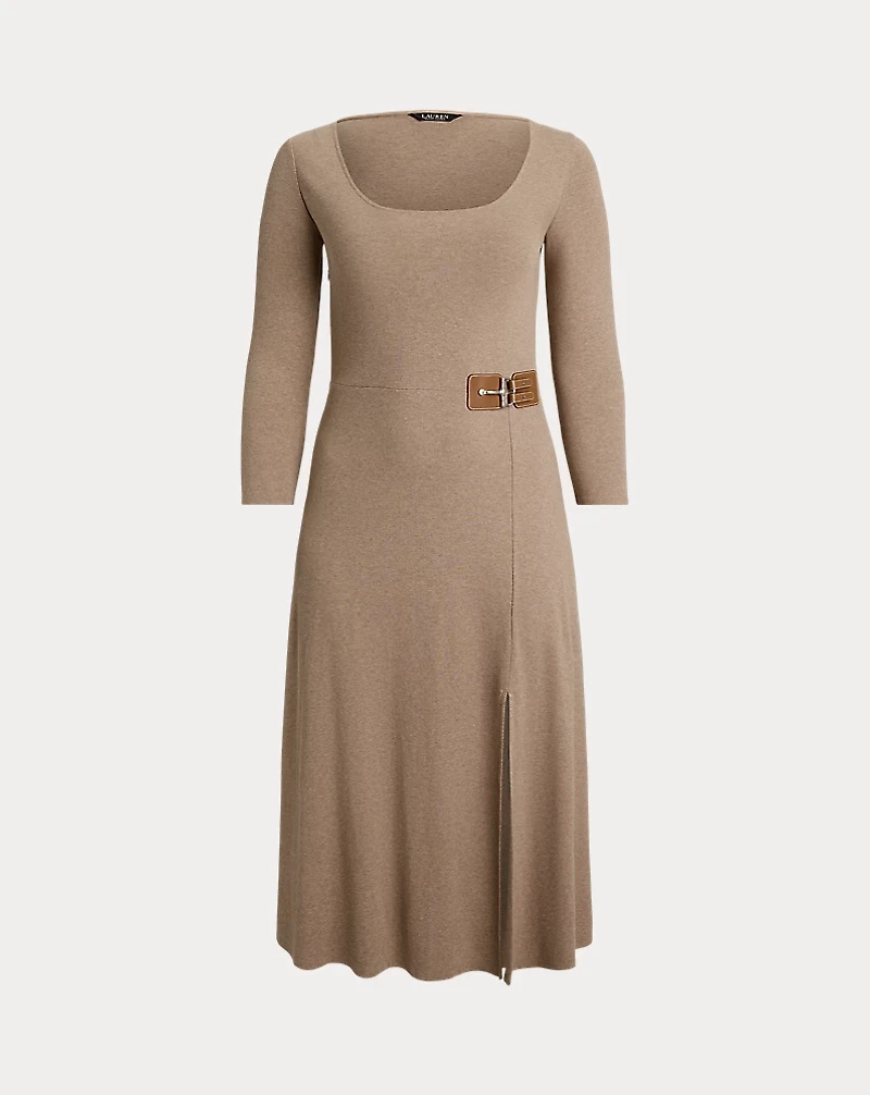 Buckle-Trim Rib-Knit Midi Dress