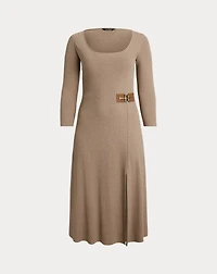 Buckle-Trim Rib-Knit Midi Dress