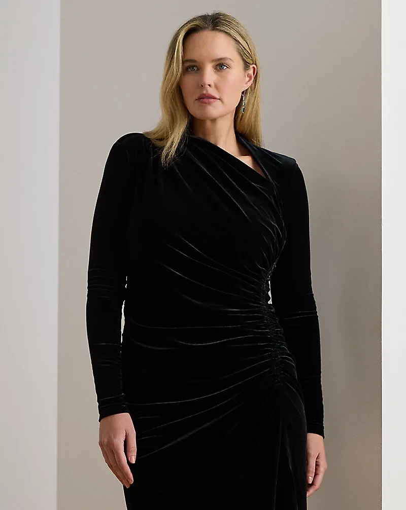 Ruched Velvet Asymmetrical Dress