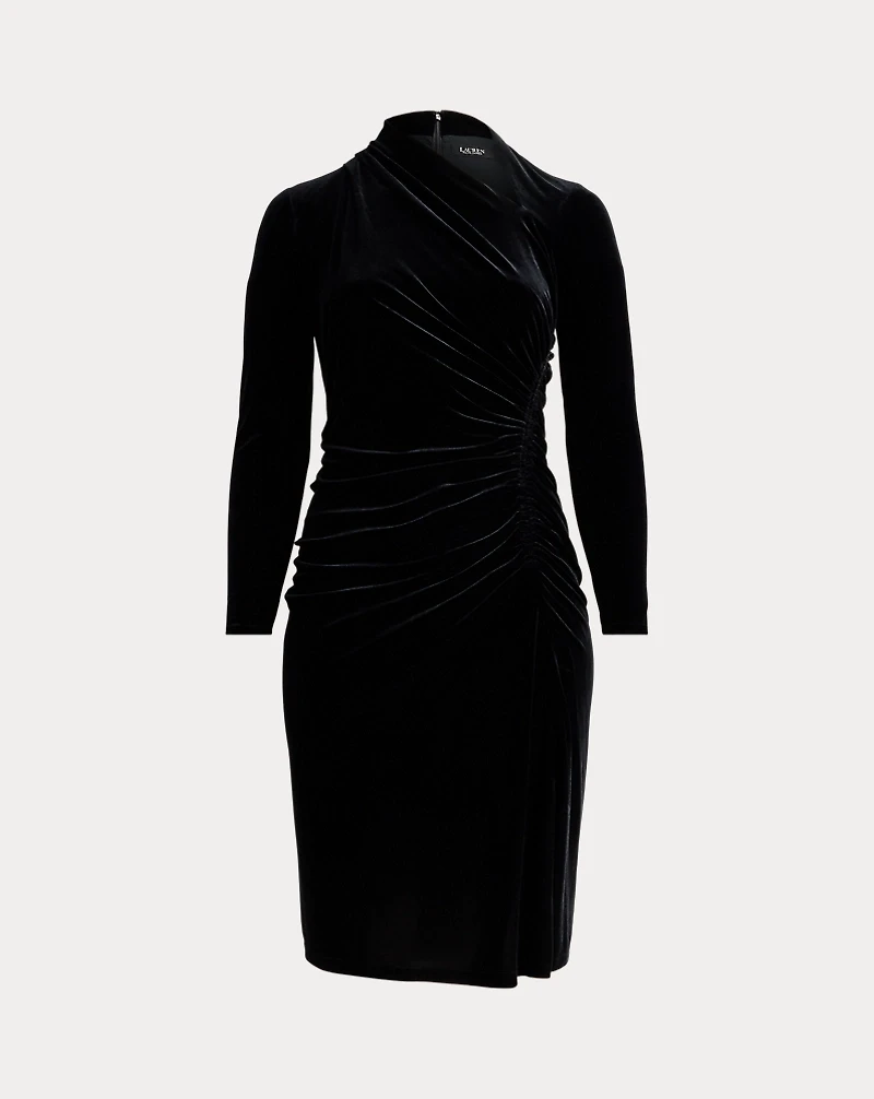 Ruched Velvet Asymmetrical Dress