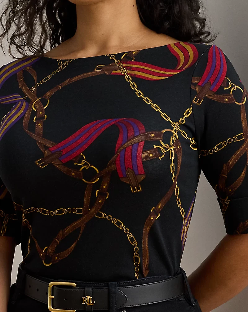 Print Stretch Cotton Boatneck Tee