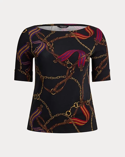 Print Stretch Cotton Boatneck Tee