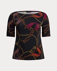 Print Stretch Cotton Boatneck Tee