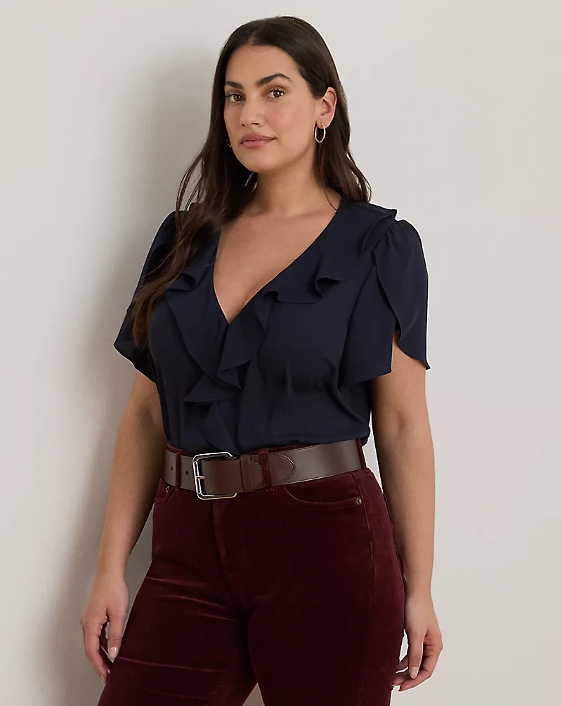 Ruffle-Trim Georgette Blouse