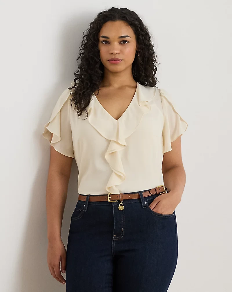 Ruffle-Trim Georgette Blouse