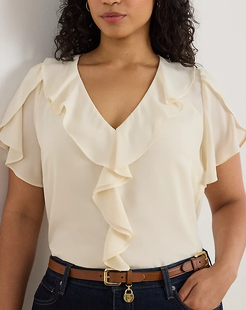 Ruffle-Trim Georgette Blouse