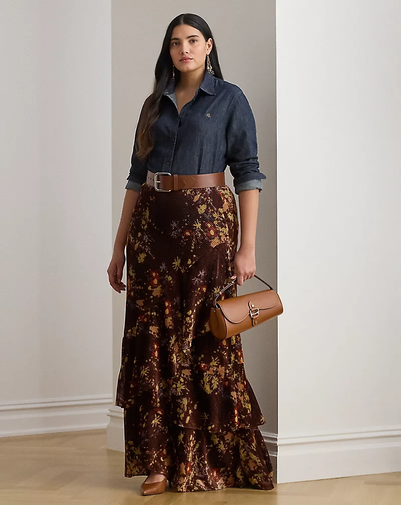 Floral Burnout Velvet Tiered Maxiskirt