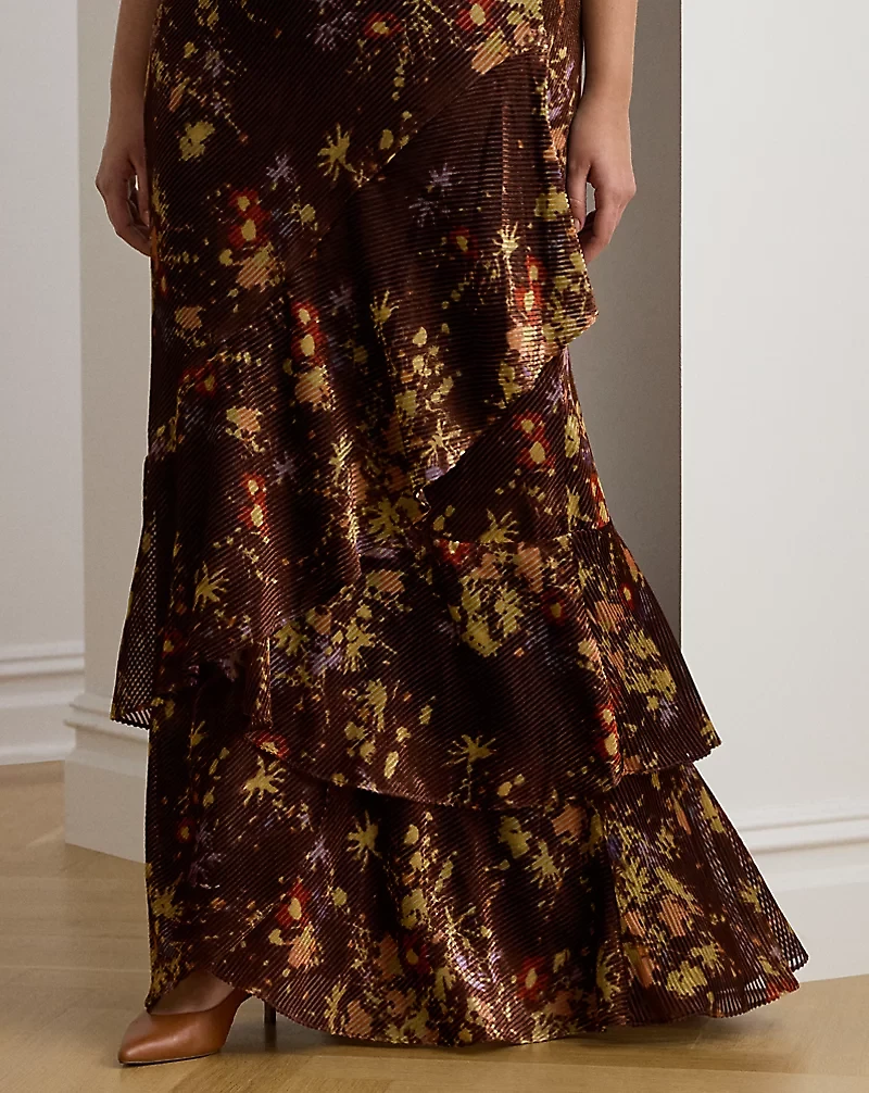 Floral Burnout Velvet Tiered Maxiskirt