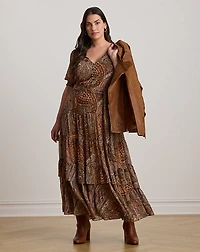 Paisley Belted Crinkle Georgette Dress