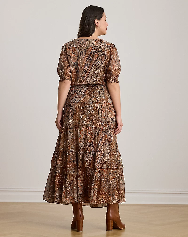 Paisley Belted Crinkle Georgette Dress
