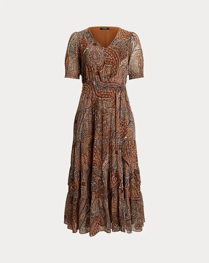 Paisley Belted Crinkle Georgette Dress