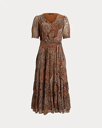 Paisley Belted Crinkle Georgette Dress