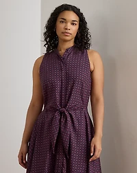 Print Tie-Front Crepe Sleeveless Dress