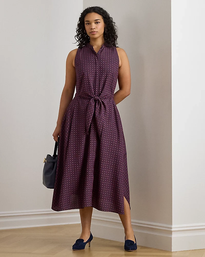 Print Tie-Front Crepe Sleeveless Dress