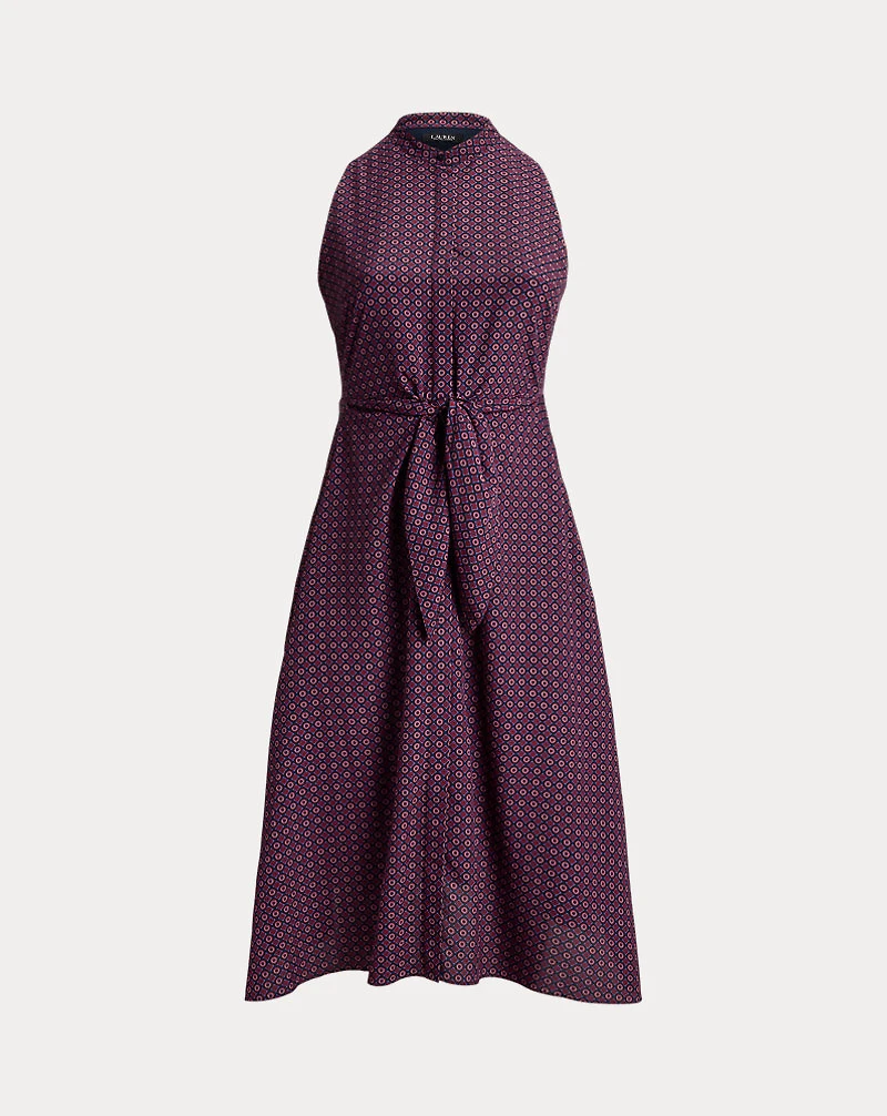 Print Tie-Front Crepe Sleeveless Dress