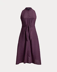 Print Tie-Front Crepe Sleeveless Dress