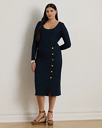 Button-Trim Rib-Knit Dress