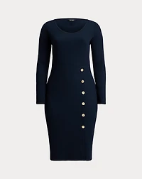 Button-Trim Rib-Knit Dress