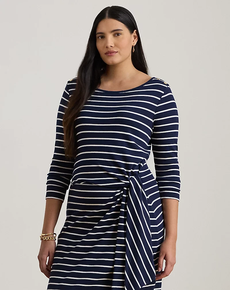Striped Tie-Front Cotton-Blend Dress