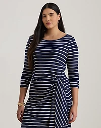 Striped Tie-Front Cotton-Blend Dress