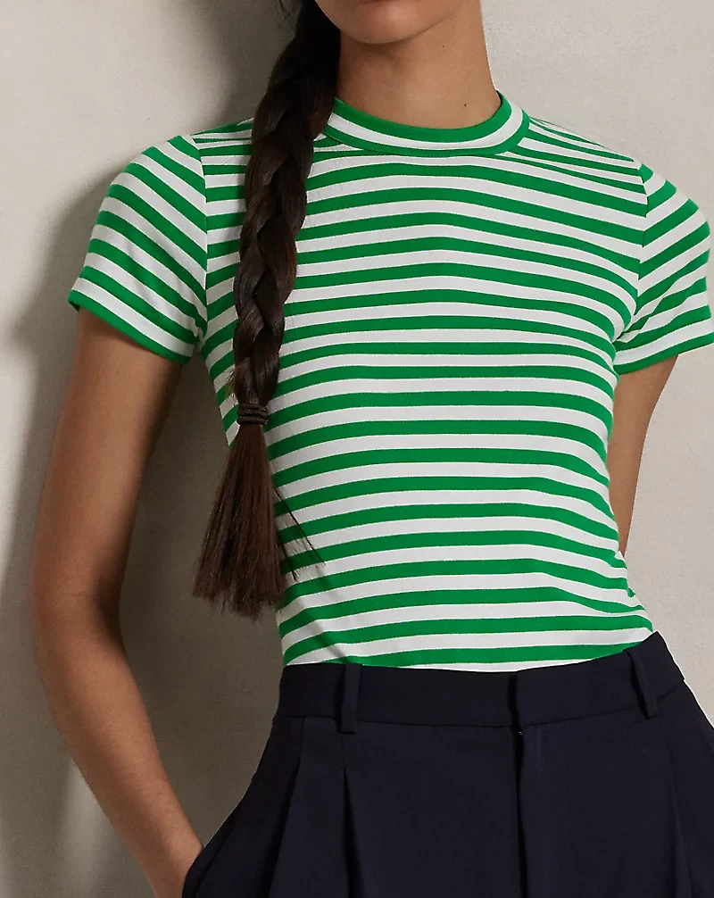 Striped Ribbed Cotton Crewneck Tee