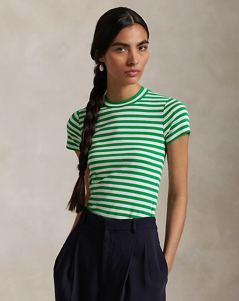 Striped Ribbed Cotton Crewneck Tee
