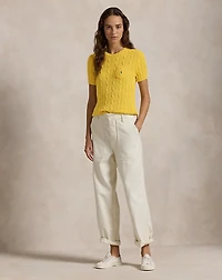 Cable-Knit Cotton Short-Sleeve Sweater