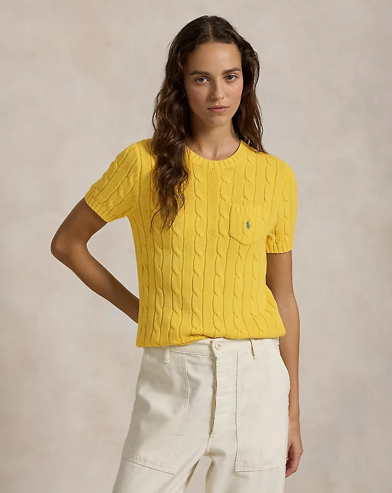 Cable-Knit Cotton Short-Sleeve Sweater