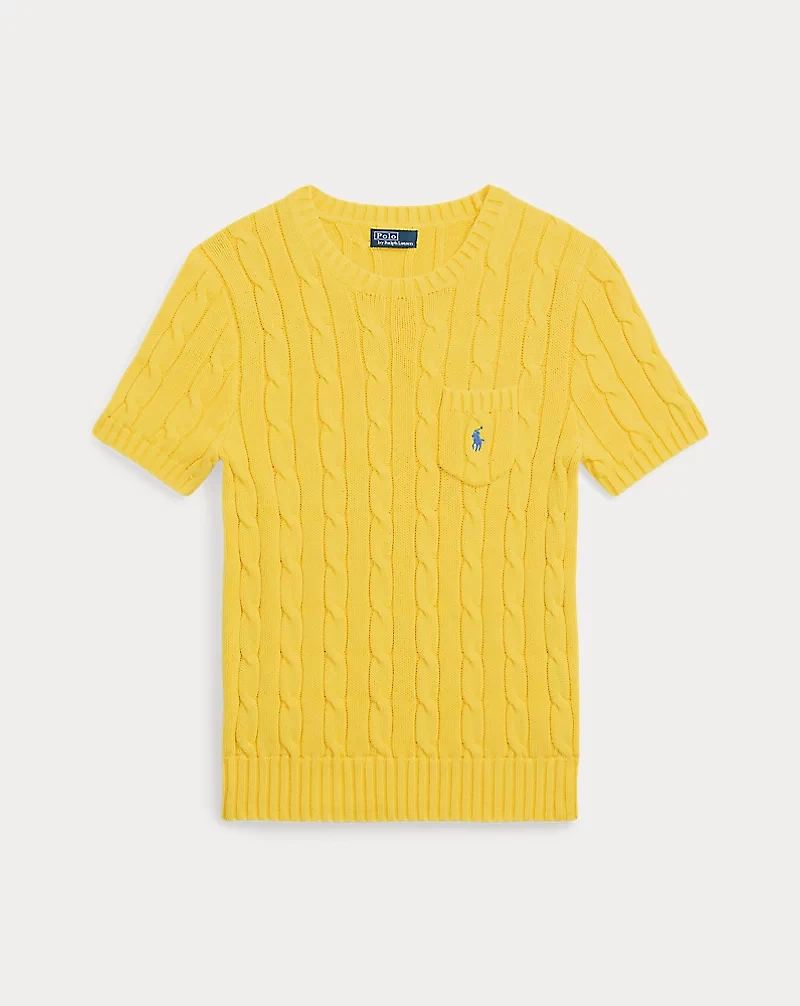 Cable-Knit Cotton Short-Sleeve Sweater