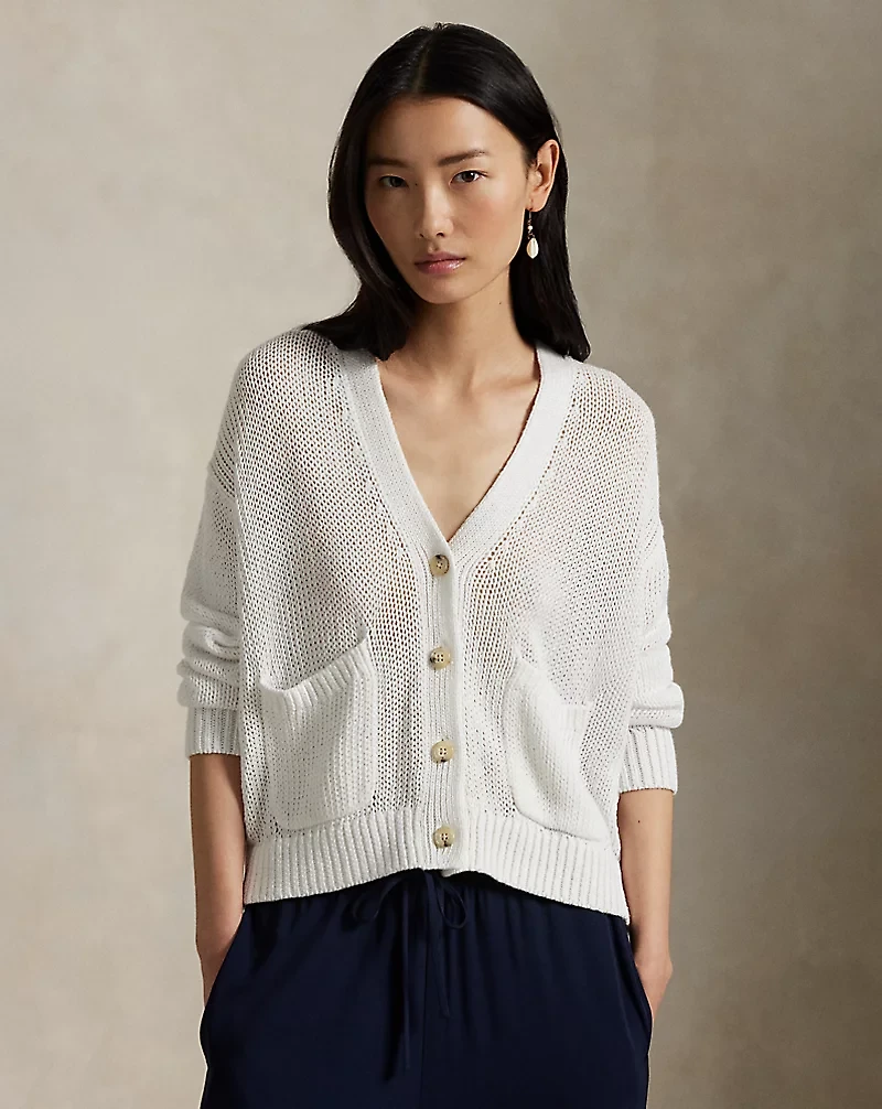 Linen-Blend V-Neck Cardigan