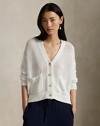 Linen-Blend V-Neck Cardigan