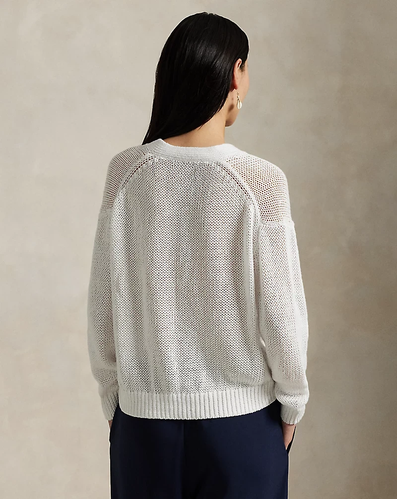 Linen-Blend V-Neck Cardigan
