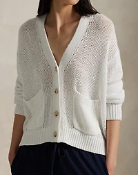 Linen-Blend V-Neck Cardigan