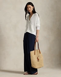 Linen-Blend V-Neck Cardigan