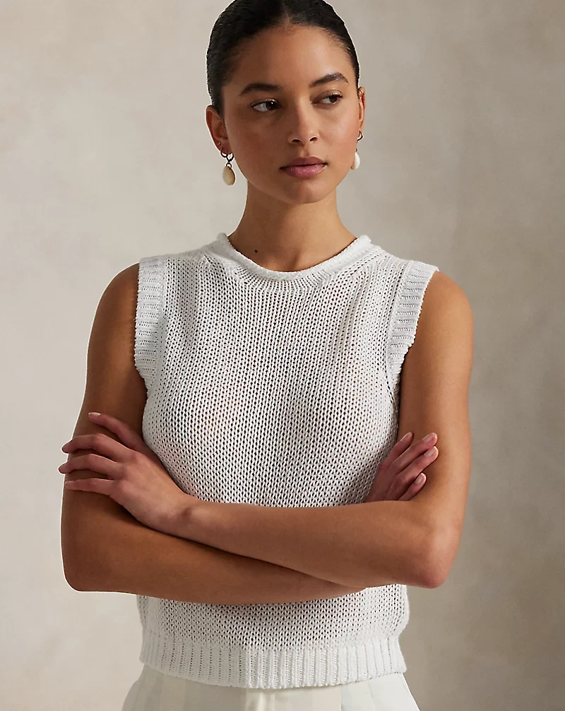 Linen-Cotton Sleeveless Sweater Tank