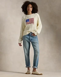 Aran-Knit Flag Cotton Sweater