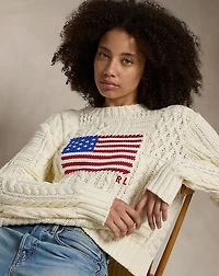 Aran-Knit Flag Cotton Sweater