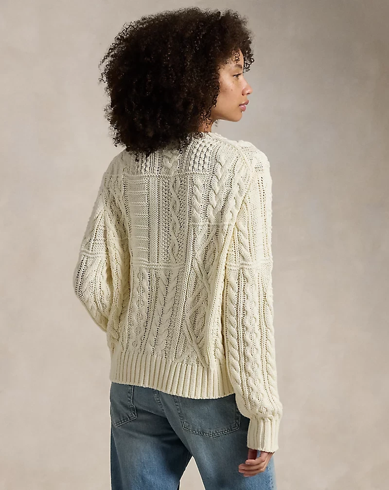 Aran-Knit Flag Cotton Sweater