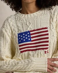 Aran-Knit Flag Cotton Sweater
