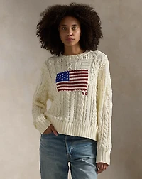 Aran-Knit Flag Cotton Sweater
