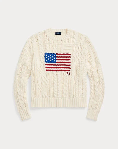 Aran-Knit Flag Cotton Sweater