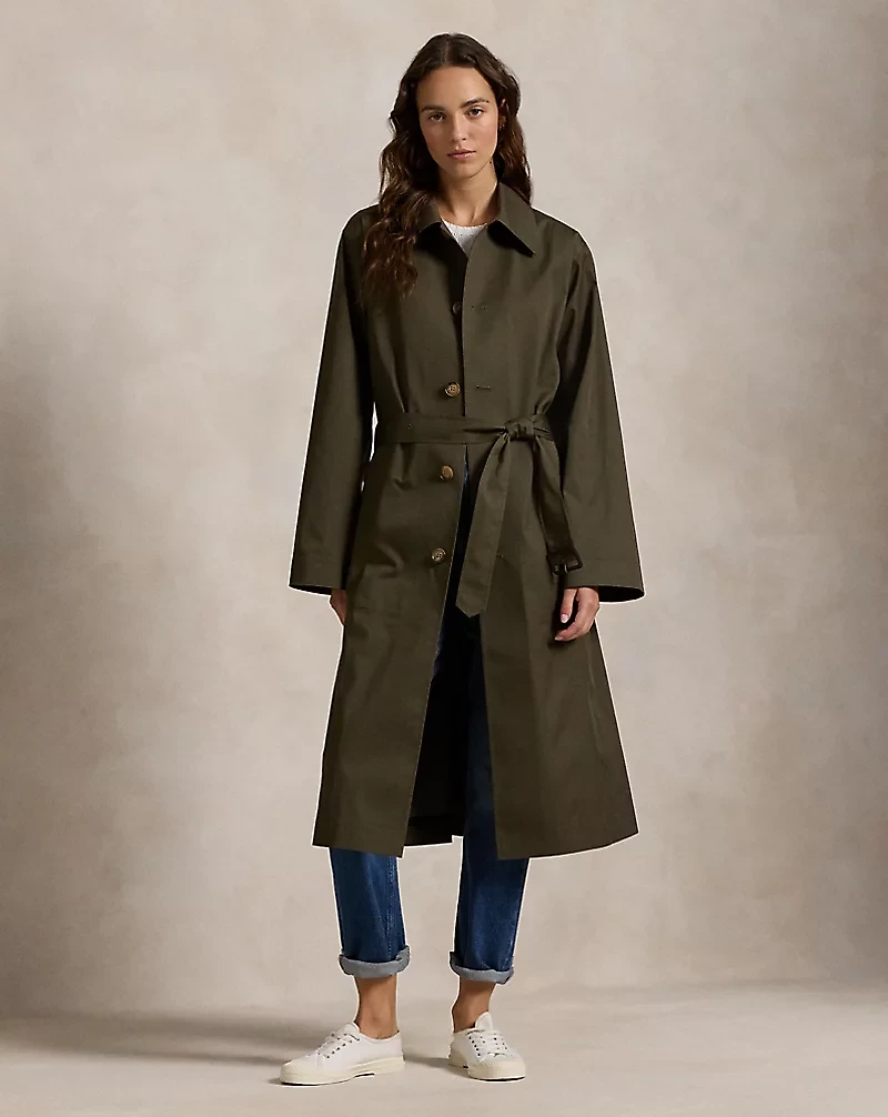 Water-Resistant Twill Long Car Coat