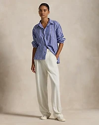 Wide Cropped Striped Linen Shirt