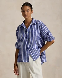 Wide Cropped Striped Linen Shirt