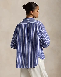 Wide Cropped Striped Linen Shirt