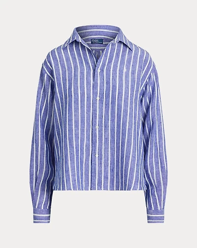 Wide Cropped Striped Linen Shirt