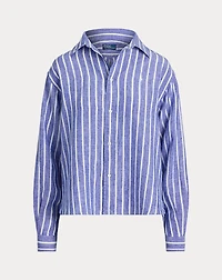 Wide Cropped Striped Linen Shirt