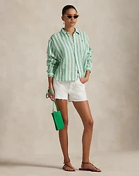 Wide Cropped Striped Linen Shirt