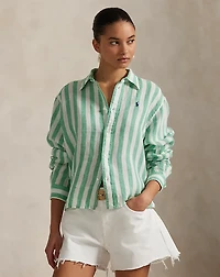 Wide Cropped Striped Linen Shirt